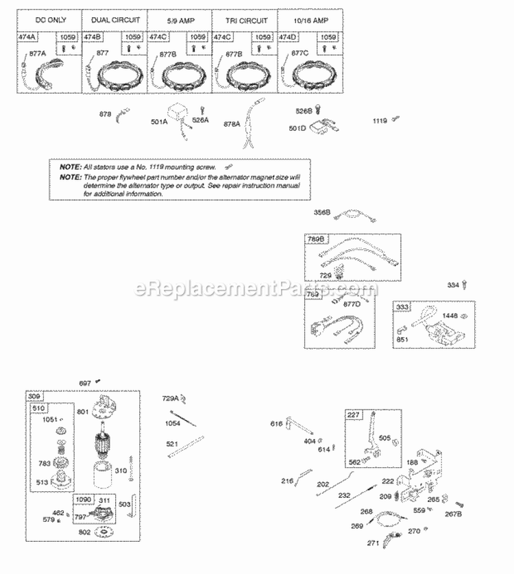 Alternator Controls Electric Starter Ignition Diagram and Parts List for  Briggs and Stratton Engine